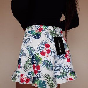 High waisted tropical print shorts